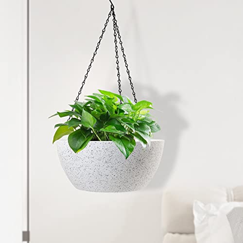 WSMKSZ 10 inch Hanging Planters for Outdoor Indoor Plants with Drainage Holes and Chain, 2 Pack Round Hanging Flower Plant Pots for Garden Home Porch Decor, Speckled White - color: Speckled White, size: 10inch 2pcs