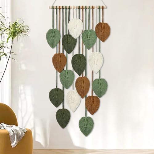 KHOYIME Vertical Macrame Wall Hanging Boho Home Decor, Long Narrow Chic Wall Art Bohemian Woven Leaves Tapestry Vintage Decorations for Front Door Indoor Entrance Living Room Bedroom 16.5"W x 37.5"L - color: 16.5"W x 37.5"L