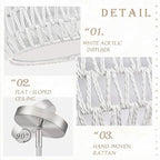 12.6 inch White Rattan Light Fixture Rattan Farmhouse Light Fixture Hand-Woven Pendant Lights Fabric Shade Boho Chandelier for Kitchen Dinning Room (Bulb Incl.) - color: 12.6"-White-Drum