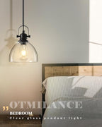 Pendant Lights Kitchen Island, 7.5 Inch Glass Pendant Lights Kitchen Island, Black Pendant Lighting with Adjustable Rod, Industrial Hanging Island Pendant Light for Kitchen, Bedroom (2 Pack) - color: Clear Glass-Black+Rod, size: 2-Pack