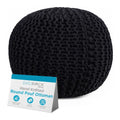 BIRDROCK HOME Round Pouf Ottoman Foot Rest - 18.5”x18.5”x15” Boho Compact Comfortable Soft Cotton Braided Foot Stool with Bean Bag Filling for Living Room, Bedroom, or Nursery (Black) - color: Black