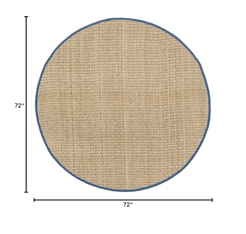 SAFAVIEH Area Rug 6' Round - Natural Fiber Collection - Natural & Navy, Seagrass, Basketweave Pattern with Border (NF114T) - color: Natural/Light Navy, size: 6' (Round)
