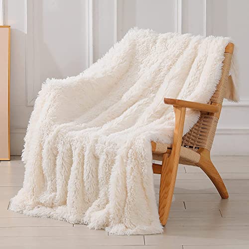 Tuddrom Decorative Extra Soft Faux Fur Blanket Twin Size 70" x 78",Solid Reversible Fuzzy Fluffy Cozy Plush Blanket for Couch Sofa Bed,Cream White - color: Cream White, size: Twin-70" x 78"