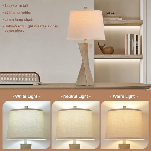 Bedside Lamps Set of 2 Unique Modern Vintage Table Lamp Rustic Farmhouse Desk Lamps for Living Room End Tables Bulb Not Included, Linen Shade, 26.5 in,Grey - color: Grey（Set of 2）