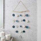 Jhdydz Coastal Beach Wall Art – Capiz Shell & Starfish Wall Decor, Macrame Wall Hanging – Nautical Seashell Decor for Bathroom, Bedroom, Living Room – Boho Beach Themed Room Decor