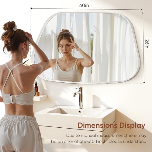 Irregular Wall Mirror 26"x40" Bathroom Mirrors Asymmetrical Artistic Decorative for Living Room Bedroom Bathroom Hallway Entryway,Trapezoid,White - color: White, size: 40"L x 26"W