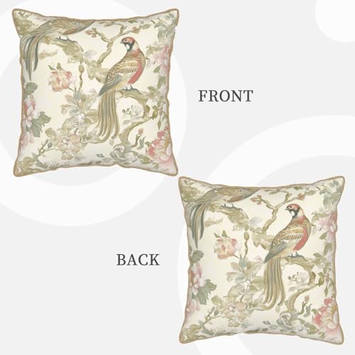Vintage Bird Floral Velvet Pillow Covers 20x20 Inch Chinoiserie Flowers Leaves Throw Pillows for Couch Farmhouse Cushion Covers Pillowcase Light Green Leaf Pillow Cases for Sofa Bed Outdoor Decor - color: Green Bird, size: 20" x 20" (Pack of 1)