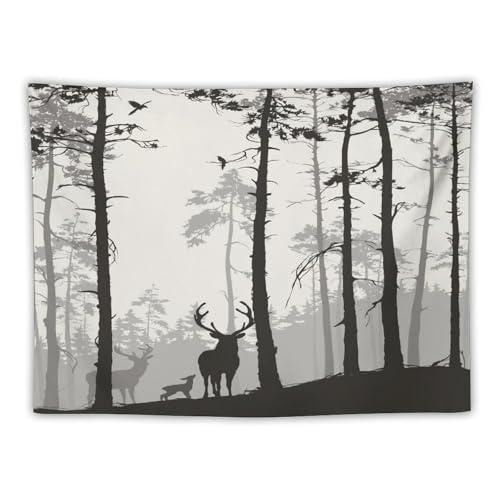 ZhiRain Foggy Forest Deer Tapestry Wall Hanging Nature Wildlife Retro Rustic Cabin Art Printed Tapestries Home Decor for Living Room Bedroom Farmhouse Apartment Dorm 30"x40" - color: Cabin-17, size: 30"L x 40"W