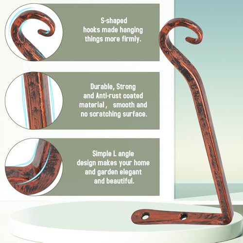 FEED GARDEN 2 Pack 10 Inch Hanging Plant Bracket Wall Hooks Decorative Plant Hangers for Outdoor Hanging Bird Feeders, Wind Chimes, Plant Baskets, Antique Bronze - color: Antique Bronze, size: 10 Inch
