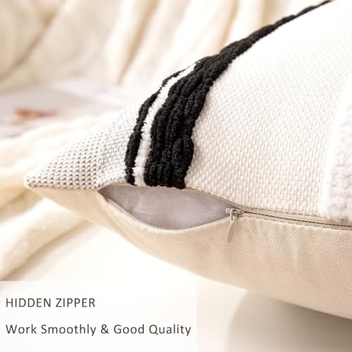 Boho Throw Pillow Covers 18x18 Set of 2 Farmhouse Decorative Cushion Case Striped Square Pillows Cover Chenille Pillow Cases Accent Neutral Pillowcase for Sofa Couch Bed,Black and White - color: Black Stripe 2
