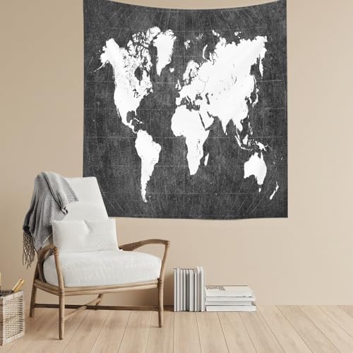 CAPSCEOLL Black World Map Wall Tapestry, 50x60 Inches, Perfect for College Dorm Room Decorations, Christmas Gifts - color: Black White, size: 50"L x 60"W