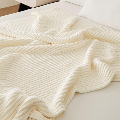 WESHIONGOO Throw Blanket for Couch Soft Knit Throw Blanket with Chenille Yarn Non-Shedding, Chenille Blanket for Living Room Bed Sofa (Cream White, 50"*60") - color: Cream White