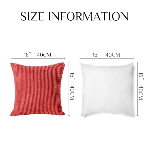 Softalker Throw Pillow Covers 16x16 Inch, Set of 2, Soft Corduroy Boho Stripe Decorative Pillow Cover, Couch Fluffy Pillow Cover for Farmhouse Home Decor Bed Living Room, Red - color: Yml Red, size: 16" x 16" (Pack of 2)