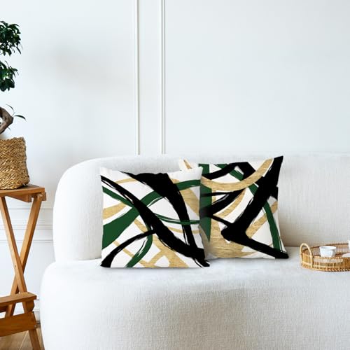 Black Gold and Green Pillow Covers, Abstract Black and Gold Pillow Covers 16x16 Set of 2, Modern Boho Decorative Throw Pillows Cover for Couch Bed Living Room - color: Black Gold and Green, size: 16" x 16" (Pack of 1)