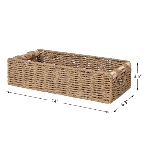 CubesLand Back of Toilet Storage Basket for Organizing w/Cut Out Handle, Handwoven Toilet Tank Top Paper Baskets, Wicker Decorative Basket for Countertop, Home Decor, Living Room, Nursery, Neutral - color: Neutral, size: M-14.17" (L) X 6.29" (W) X 3.54" (
