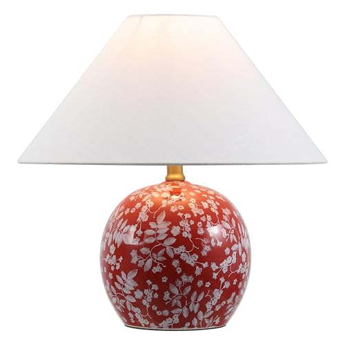 JONATHAN Y 17.25" Red/White Modern Cottage Floral Ceramic Globe Table Lamp for Bedroom, White Linen Shade, LED Bulb Included, French Country Home Decor (JYL5508B) - color: Red/White