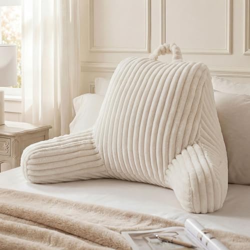 Blissful Diary Reading Pillow for Sitting in Bed, Flannel Back Pillow Bed Sitting Up for Adult & Children, Backrest Cushion for Sit Up in Couch or Floor, Dorm Essentials, Cream White - color: Fuzzy Cream White, size: Standard(18inch)