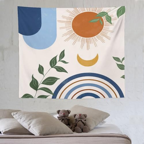 Boho Leaf Tapestry,Blue Spring Summer Palm Leaf Sun Abstract Modern Minimalism Wall Hanging Neutral Home Decor Art for Living Room Bedroom Dorm 40"x30" - color: Boho Leaf-14, size: W40xL30in