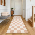 GarveeHome Checkered Blush Beige Neutral 2x6 Washable Kitchen Runner Rug Geometric Modern Soft Low-Pile Stain Resistant Rug for Bedroom Hallway Entryway Nursery Non-Slip TPE Backing - color: Blush Beige, size: 2' x 6' (Rectangular)