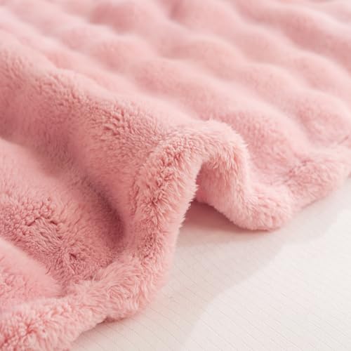 YUSOKI 3D Fleece Bubble Throw Blanket | 380GSM Ultra Soft Fluffy Plush | Non-Shedding Lightweight Cozy Blanket for Couch Sofa Bed | All Season(Light Pink,50 * 60inches) - color: Light Pink, size: Throw(50" x60")