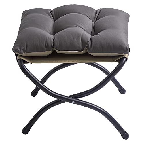 15" Foldable Foot Stool Ottoman with Metal Frame - Washable Dark Grey Upholstered Indoor/Outdoor Footrest for Living Room, Bedroom, Patio - Space-Saving Compact Design - color: Dark Grey