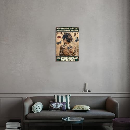 Boho Chic Decor Inspirational Quotes Wall Decor I Am The Storm Encouragement Gifts For Women Vintage Metal Sign For Home office 8×12 Inches - color: Back View, size: 8×12Inches