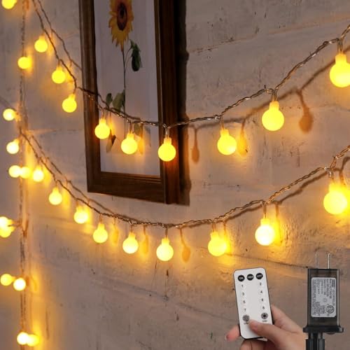 Minetom Mini Globe String Lights, 66 Ft. 200 LED Fairy String Lights Plug in, 8 Modes with Remote, Decor for Indoor Outdoor Party Wedding Christmas Tree Garden, Warm White - color: Warm White, size: 200LED