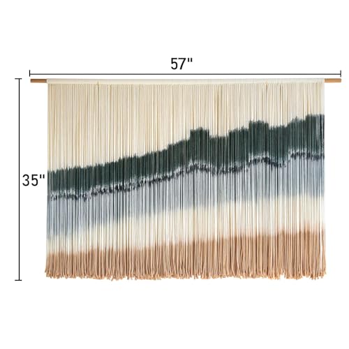 IOWER Large Macrame Wall Hanging Dip Dye Craftsmanship Fiber Yarn Wall Art Boho Wall Decor Home Decor 57''W x 35''L - color: green1