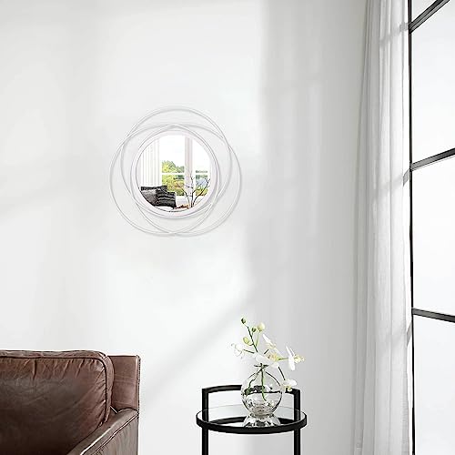 Wall Mirror Mounted Round Decorative Mirrors with Iron Metal Wire Frame Mirror for Wall, Home Decorative Bathroom Vanity, Living Room or Bedroom White Small 12" - color: Round-white, size: 12"L x 12"W