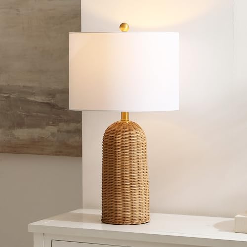 SAFAVIEH Lighting - Anto 25.5-Inch Rattan Table Lamp - Brown & Brass - Coastal Woven Body Design - Ideal for Living Room, Bedroom, Entryway, Home Office - LED Bulb Included (TBL4584A)