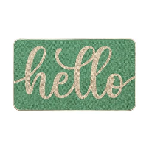 Artoid Mode Aqua Turquoise Hello Summer Doormat, Spring Home Decor Low-Profile Switch Rug Door Mat Floor Mat for Indoor Outdoor 17x29 Inch - color: Aqua, size: 17" x 29"