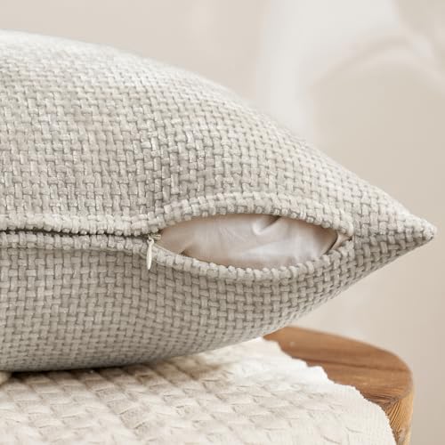MIULEE Pack of 4 Halloween Couch Throw Pillow Covers 16x16 Inch Neutral Cream/Grey Soft Decorative Chenille Pillow Covers Farmhouse Accent Cushion Covers for Boho Home Decor Sofa Bedroom Living Room - color: Neutral Cream/Grey, size: 16" x 16" (Pack of 4)