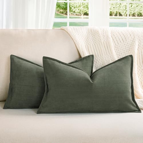 ZWJD Army Green Christmas Pillow Covers 12x20 Set of 2 Chenille Throw Pillow Covers with Elegant Design Soft and Luxurious Decorative Pillows for Couch, Bed, Home Decor - color: Army Green, size: 20" x 12" (Pack of 2)