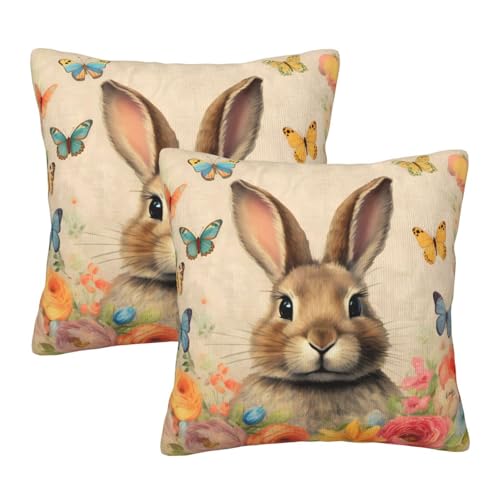 Easter Bunny Flower Throw Pillow Covers 18 X 18 Inch Set of 2 Pillow Cases Decoration Cushion Cover for Sofa Bedroom Living Room Outdoor - color: Easter Bunny Flower