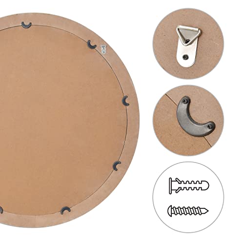 sawsile Rustic Farmhouse Mirror,24" White Natural Wooden Circle Wall Mirror,Round Decorative Wall Hanging Mirror with Beads for Bedroom, Living Room or Entryway - size: 24"L x 24"W