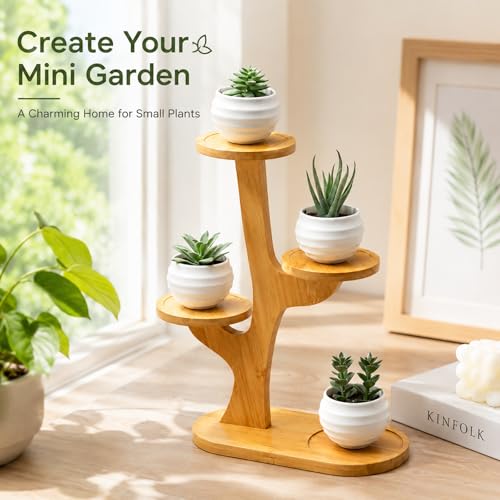 4 Tiered Desk Plant Stand Bamboo Tree Plant Shelf Tabletop Succulent Herb Stand Desktop Plant Stand Indoor Plant Rack for in Living Room Office Decoration (4 Tiered) - size: 4 Tiered