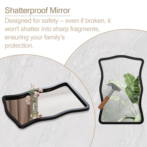 ULIKE Wavy Wall Mirror for Bathroom, 24x36 Wood Frame Mirror for Over Sink, Rustic Wall Mirrors Decorative and Vanity Mirrors for Bedroom Living Room Entryway, Black - color: Rectangular Black