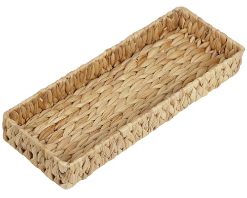 Bathroom Vanity Tray, 16.7 Inch Water Hyacinth Toilet Tank Baskets, Long Wicker Counter Tray for Paper Hand Towel, Bathroom Counter Organizer for Decor Coffee Table (16.7" x 6" x 2") - size: 16.7" x 6" x 2"