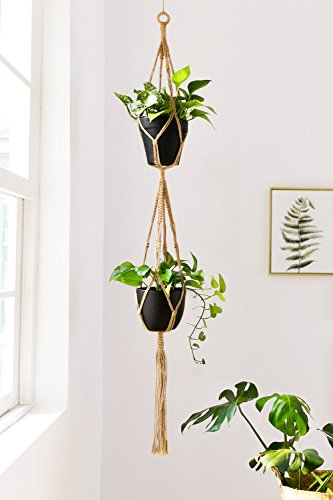 Mkono Macrame Plant Hangers Set of 4 Indoor Hanging Planter Basket Wall Decorative Flower Pot Holder with 4 Hooks for Indoor Outdoor Home Decor Gift Box, Brown - color: Brown