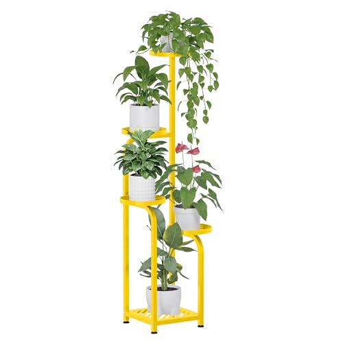 TOSKING 5 Tier Tall Plant Stand Indoor Outdoor,Anti-Tip Plant Stand indoor, Wide Base for Pots, Child and Pet Friendly,Heavy Duty Corner Shelf for Plants & Decor, Space Saving ,Tiered Metal Flower Pot Stand for Balcony, Garden, Living Room, Patio (Yellow,