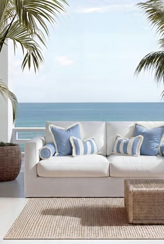 Hofdeco Premium Coastal Hampton Outdoor Performance Bolster Pillow Cover Only, 6"x20" Water Repellent, UV and Fade Resistant for Backyard, Couch, Poolside, Azure Blue Woven Solid - color: Azure Blue Solid 6"x20"
