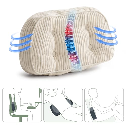 HIGOGOGO Lumbar Support Pillow for Recliner Chair/Accent Chair/Couch/Office Chair, Tufted Corduroy Back Support Cushion for Elderly, Recliner Cushions for Back Rest, Pain Relief, Reading, Beige - color: Beige