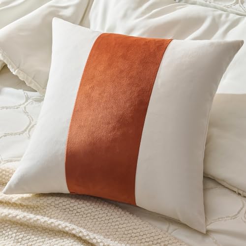 AmHoo Pack of 2 Velvet Panel Cotton Pillow Covers Decorative Pillowcase Cushion for Couch Sofa Bedroom 18 x 18-Inch Burnt Orange - color: Burnt Orange, size: 18" x 18" (Pack of 2)