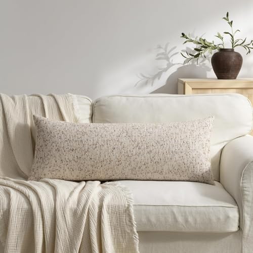 Pack of 1 Neutral Lumbar Pillow Covers 14x36 Boho Textured Dots Stripe Chenille Rectangular Long Decorative Body Pillow Cases Accents for Living Room Couch Bed Farmhouse Home Decor, Beige - color: Beige, size: 36" x 14" (Pack of 1)