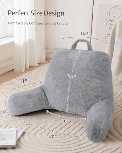 Blissful Diary Plush Velvet Reading Pillow for Kids/Teens/Adults, Back Rest Pillow for Sitting Up in Bed with Shredded Memory Foam, Includes Arms and Washable Cover, Light Gray - color: Velvet Light Gray, size: Standard(18inch)