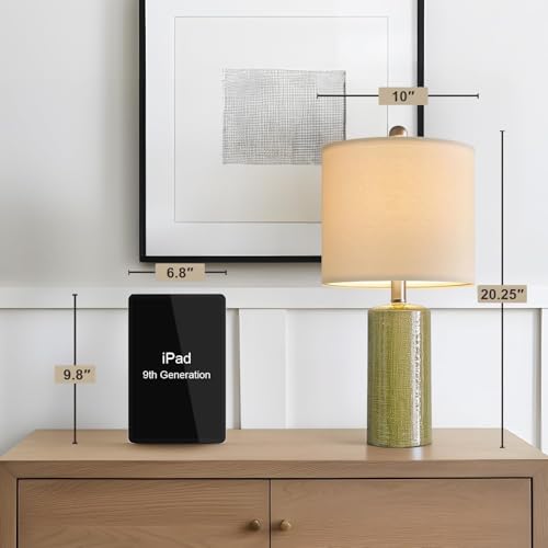 G-SAFAVA 20.25" Small Single Table Lamp for Bedroom Modern Ceramic Nightstand Lamp Farmhouse Bedside Lamp Boho Living Room End Side Table Lamp, Green - color: Green - Single