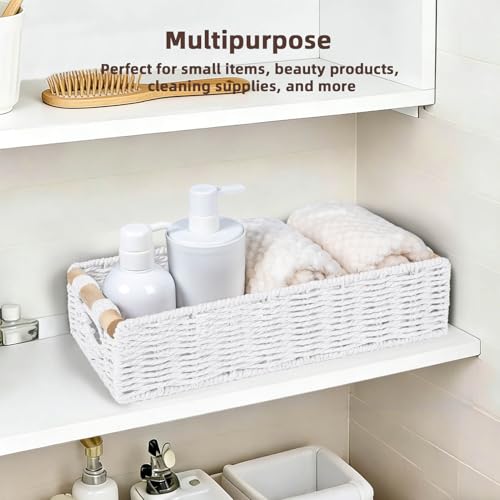 CubesLand Back of Toilet Storage Basket for Organizing w/Cut Out Handle, Handwoven Toilet Tank Top Paper Baskets, Small Wicker Decorative Basket for Countertop, Home, Living Room, Nursery, White - color: White, size: S-12.99" (L) X 6.29" (W) X 3.15" (H)
