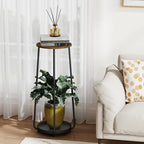 YINMIT Plant Stand Indoor, 2 Tier Wood Plant Stand, 30" Tall Vertical Flower Pot Stand, Round Corner Plant Shelf, Planter Pot Holder for Balcony Garden Patio Living Room - size: 30 In
