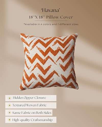 Woven Jacquard Throw Pillow Cover, Pack of 1 Geometric Pattern Textured Decorative Cushion Covers for Sofas, Couches, Fade Resistant Pillow for Sofa & Couch, Havana, Orange-White 18x18 Inch - color: Orange & White