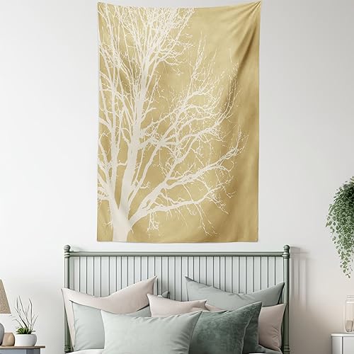 Ambesonne Grunge Tapestry, Tree Silhouette Branches Nature in Vintage Style Monochromic Simplistic Art Print, Wall Hanging for Bedroom Living Room Dorm Decor, 40" X 60", Cream Tan - color: Cream Tan, size: 60"L x 40"W